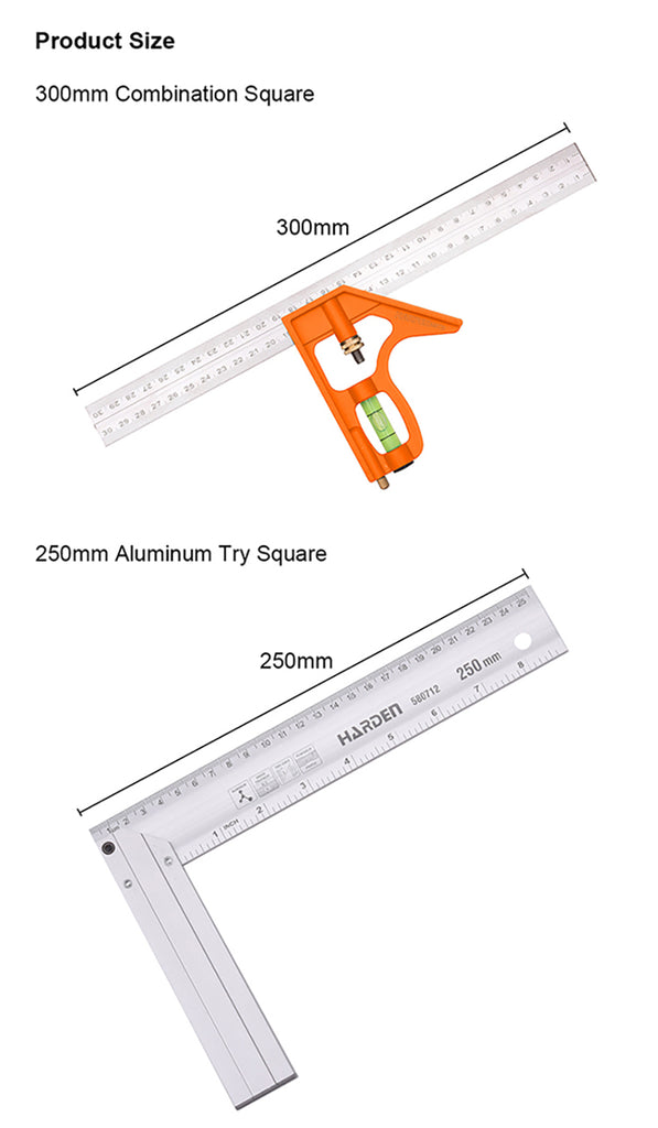 2Ppcs Combination & Try Square Ruler Set – Harden Tools Philippines