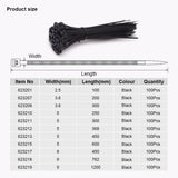 100Pcs 2.5 - 9 x 100 - 1200mm Black Cable Ties