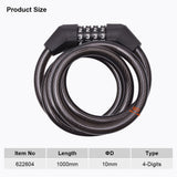 1200 x 10mm 4 Digit Combination Bicycle Cable Lock