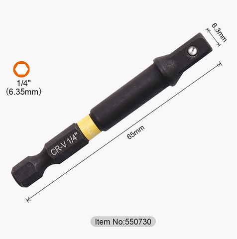 1/4", 1/2", 3/8" x 65, 70mm Hex Adaptor