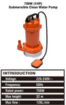 370W (0.5HP), 750W (1HP) Submersible Clean Water Pump