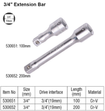 3/4", 1/2", 3/8", 1/4" Extension Bar 50mm,75mm,100mm,125mm,150mm,250mm
